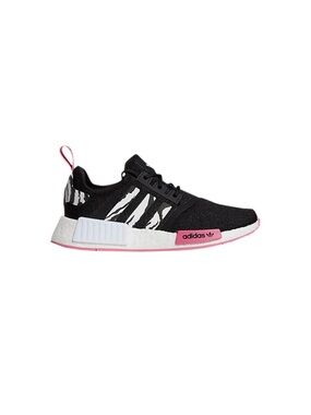 adidas Black White & Pink Knit Sneaker with White Animal Print Stripe Accents